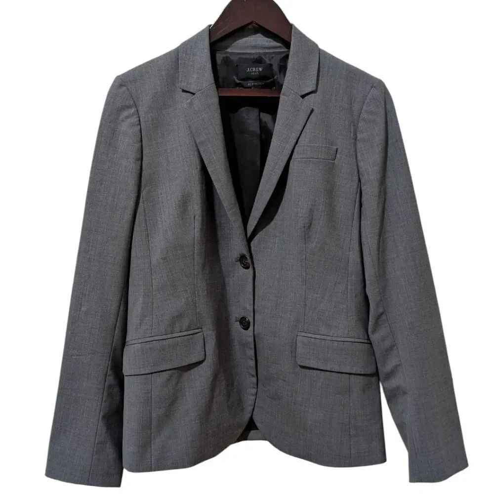 J.Crew 1035 Bi-Stretch Blazer Wool Blend Tollegno 1900 Grey Size 12 STY 95961